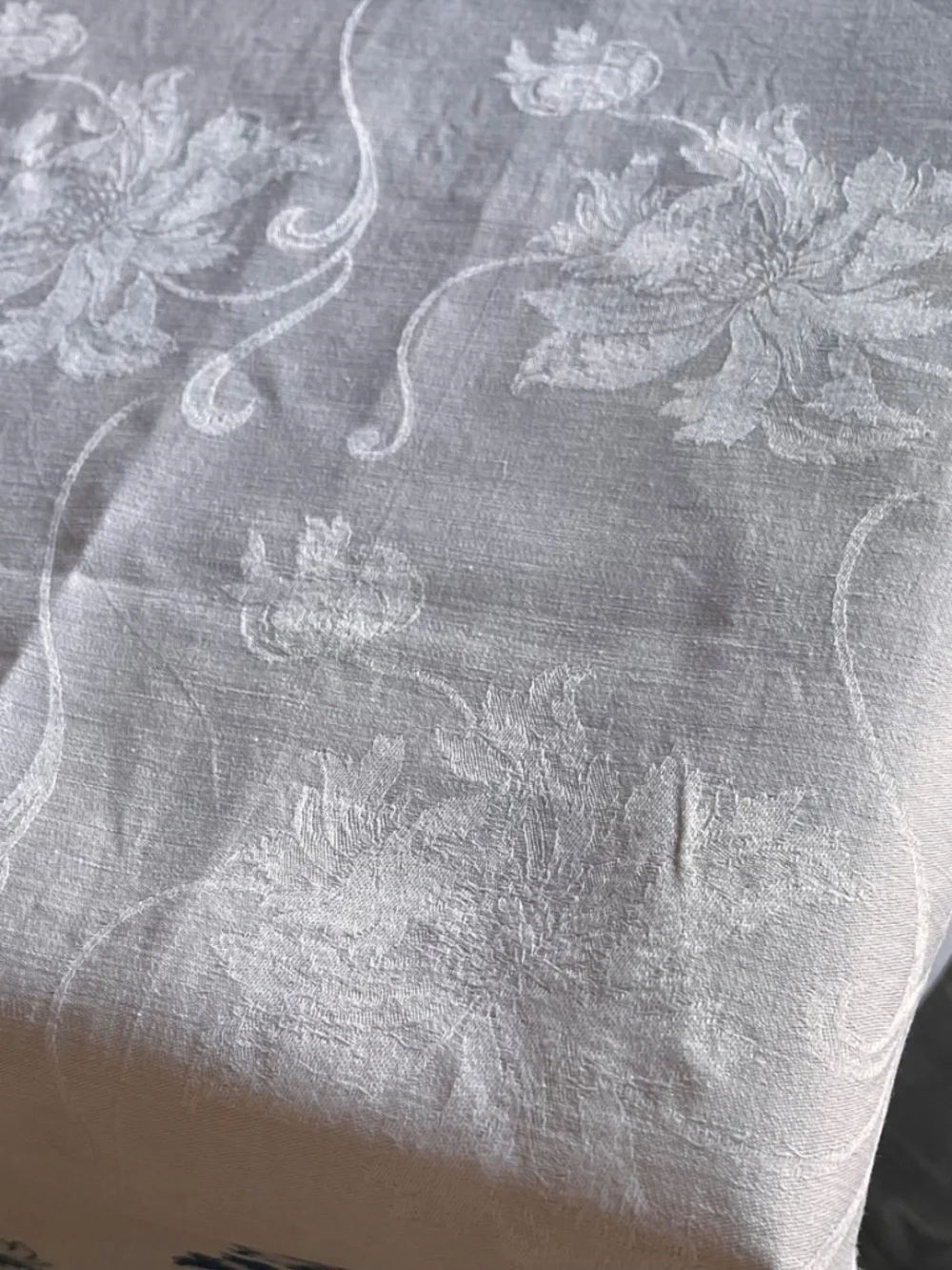 Vintage French Style Floral Damask Tablecloth with Embroidered Monogram MS